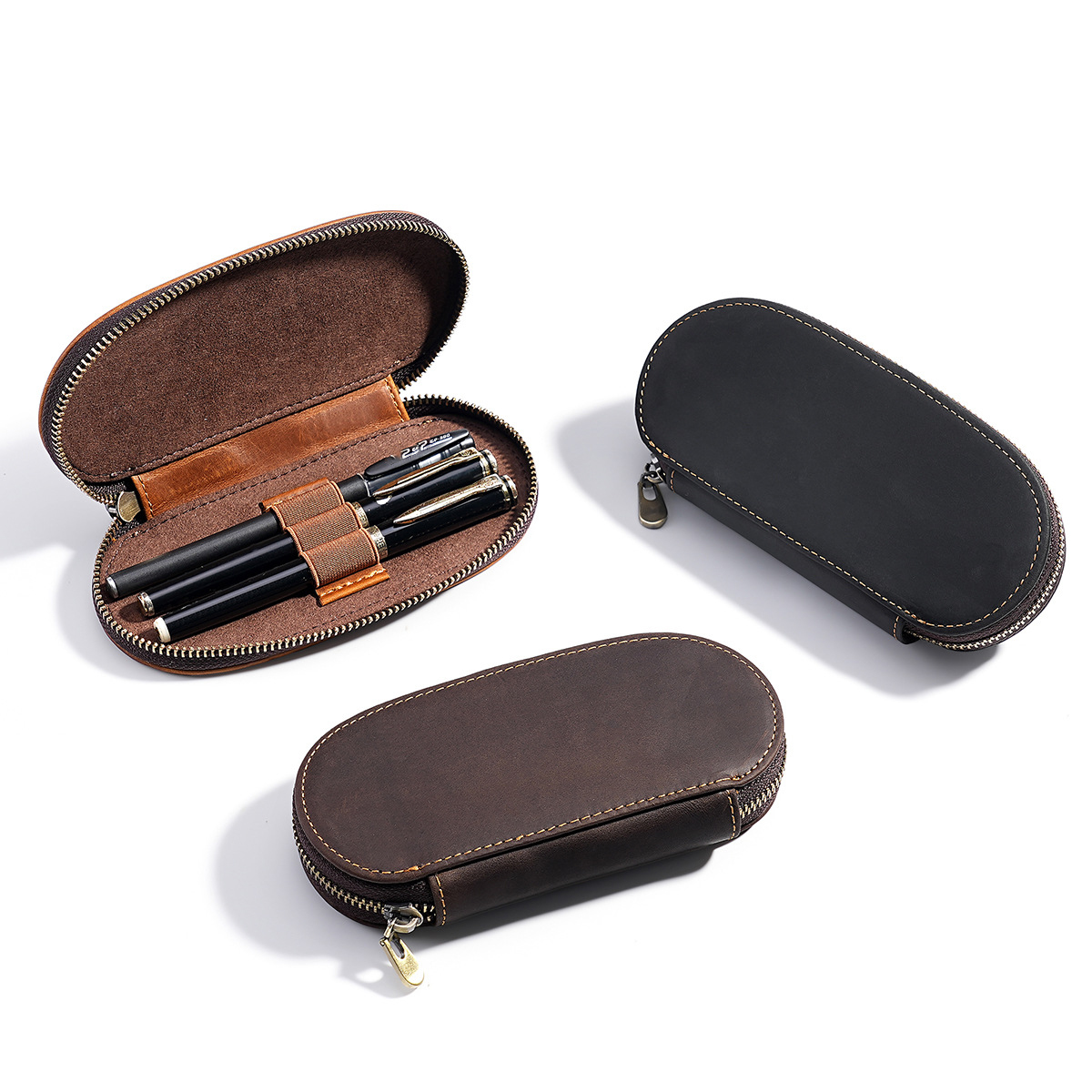 Leather Fountain Pen Case 3 Slots Pouch - Retro 3-slot Fountain Pen Case Handmade