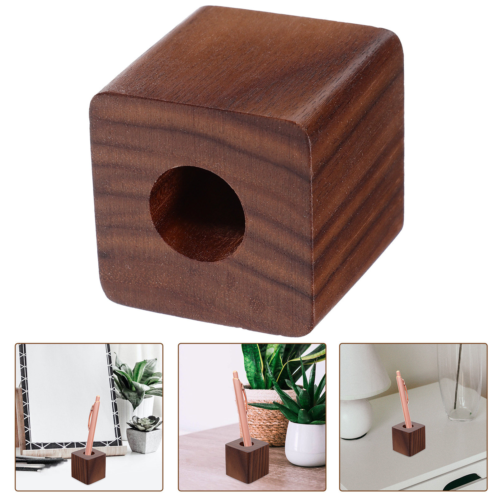 Wooden Fountain Pen Desk Stand Holder - Walnut Wood Pen Stand Holder for
