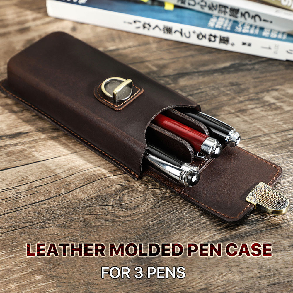 Handmade Genuine Leather 3 Slo - Leather Fountain Pen Case 3 Slots Pouch 评论和价格
