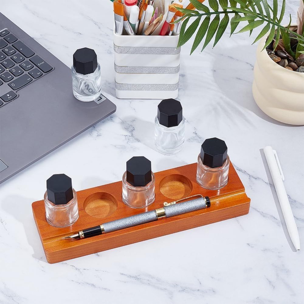 5-Hole Calligraphy Ink Pot Hol - Wooden Fountain Pen Desk Stand Holder 评论和价格