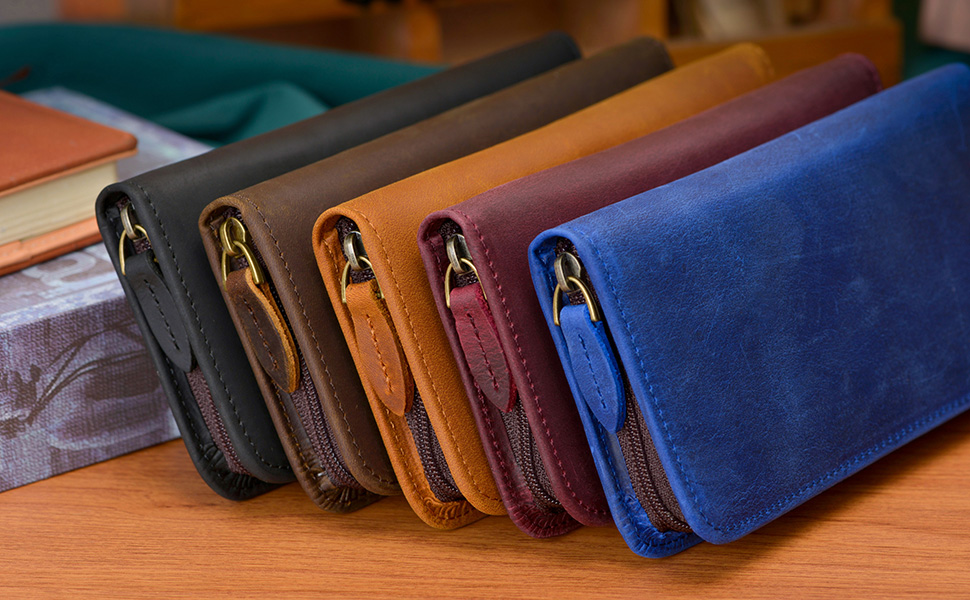 3 Slots Handmade Crazy Horse L - Leather Fountain Pen Case 3 Slots Pouch 评论和价格