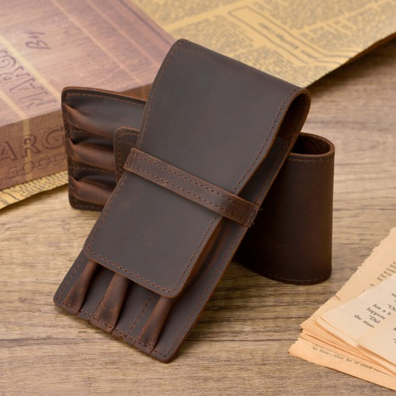 A+ 3 Slots Vintage Leather Fou - Leather Fountain Pen Case 3 Slots Pouch 评论和价格