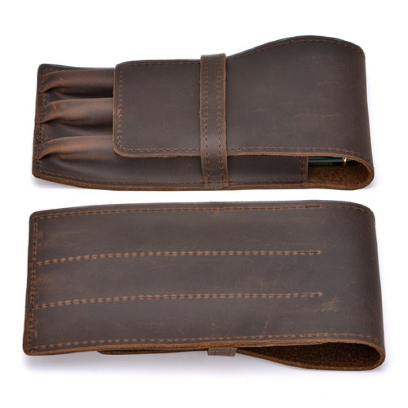 A+ 3 Slots Vintage Leather Fou - Leather Fountain Pen Case 3 Slots Pouch 评论和价格