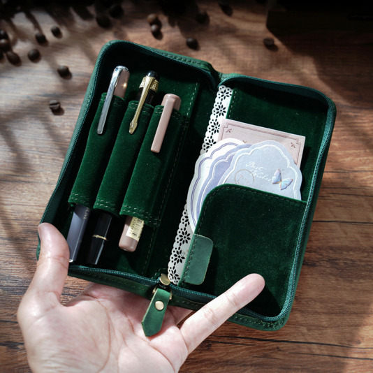Crazy Horse Genuine Leather Pe - Leather Fountain Pen Case 3 Slots Pouch 评论和价格