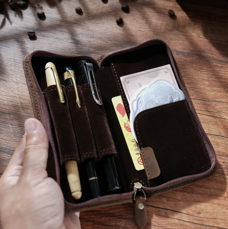 Crazy Horse Genuine Leather Pe - Leather Fountain Pen Case 3 Slots Pouch 评论和价格