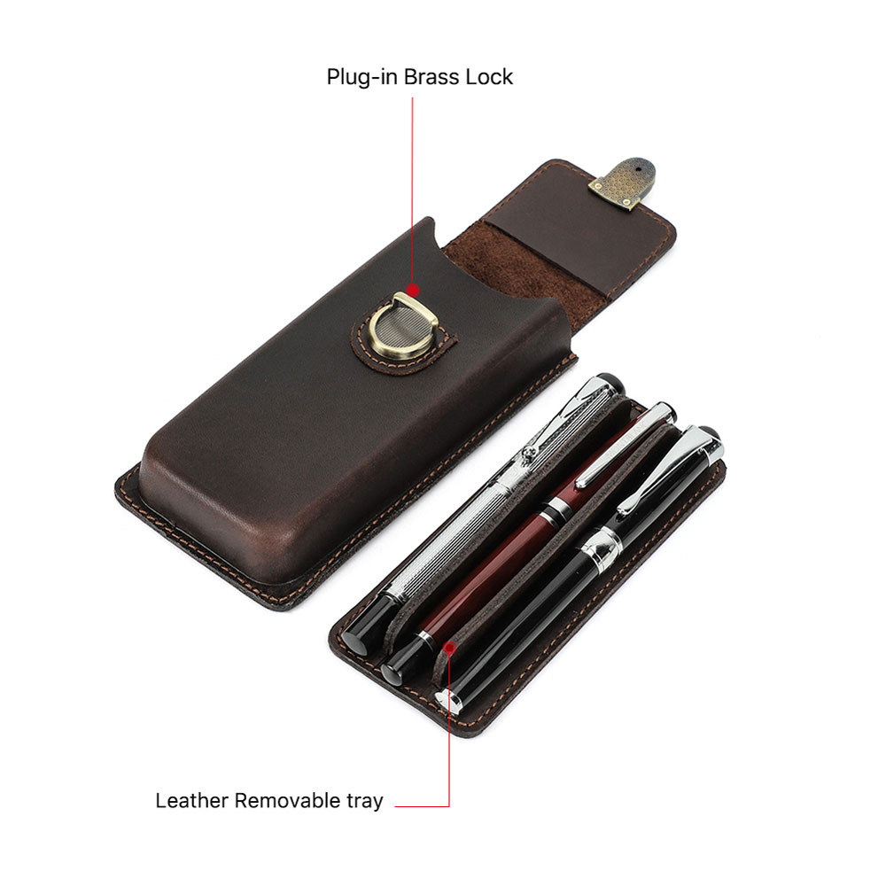 Handmade Genuine Leather 3 Slo - Leather Fountain Pen Case 3 Slots Pouch 评论和价格