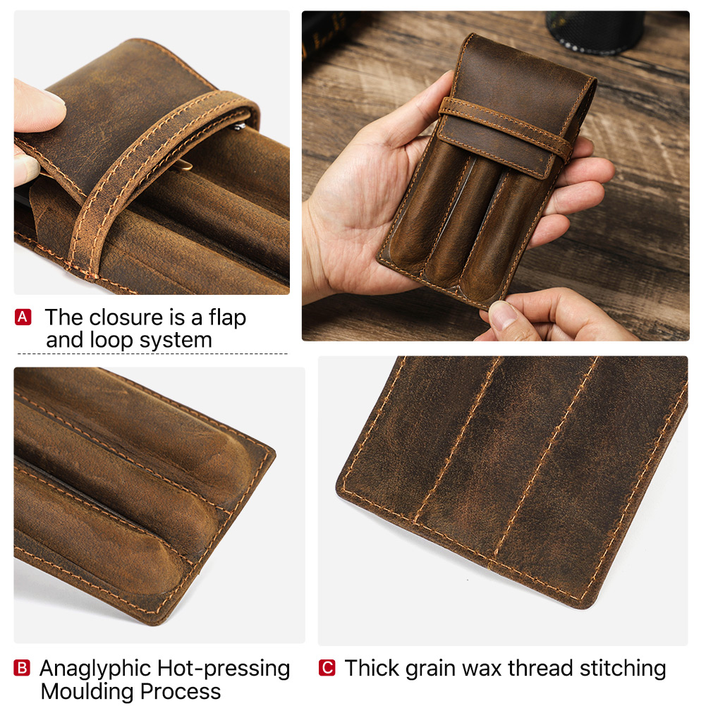 Handmade Cowhide Leather Pen P - Leather Fountain Pen Case 3 Slots Pouch 评论和价格