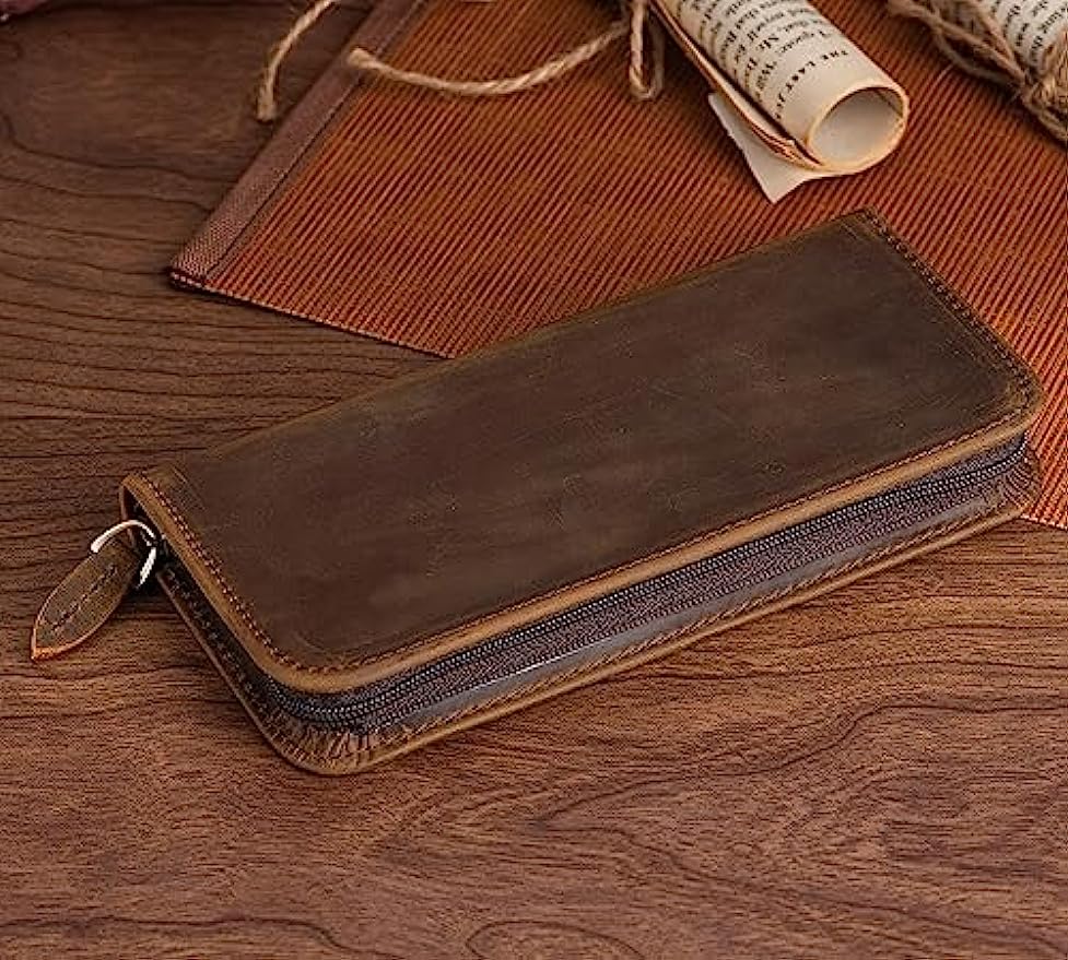 Asvine Vintage Leather Fountai - Leather Fountain Pen Case 3 Slots Pouch 评论和价格