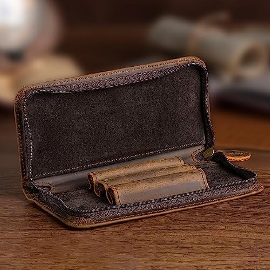 Asvine Vintage Leather Fountai - Leather Fountain Pen Case 3 Slots Pouch 评论和价格