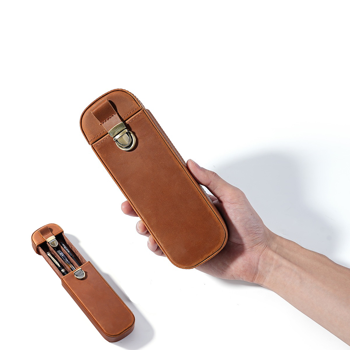 Full Grain Crazy Horse Leather - Leather Fountain Pen Case 3 Slots Pouch 评论和价格