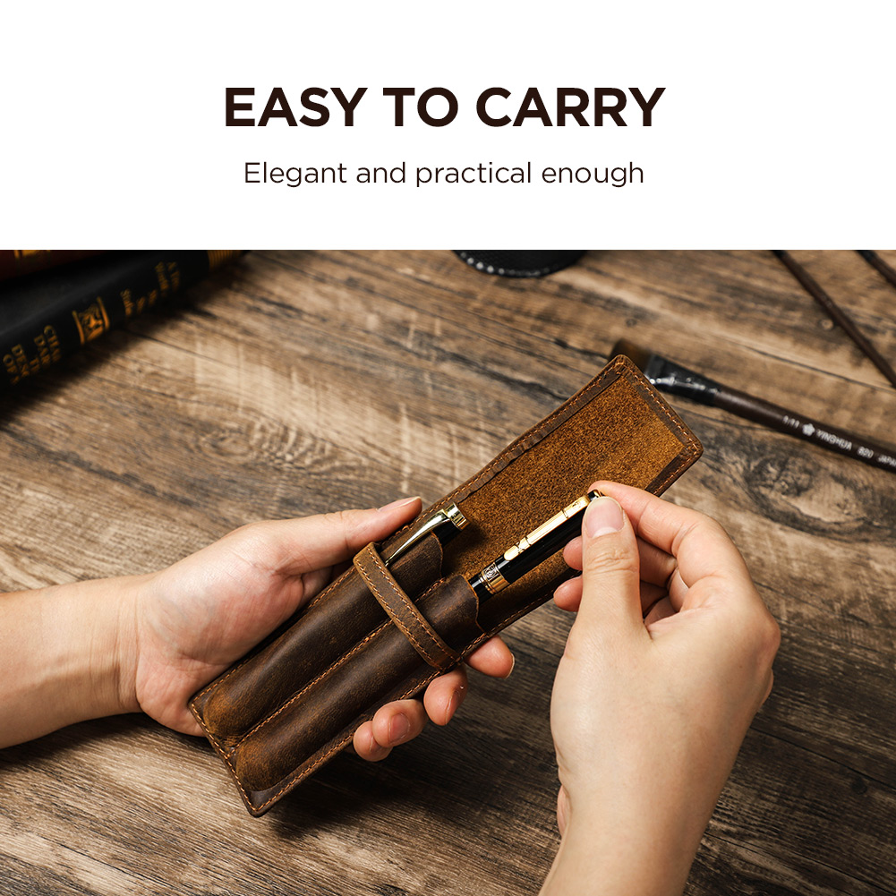 Genuine Crazy Horse Leather Pe - Leather Fountain Pen Case 3 Slots Pouch 评论和价格