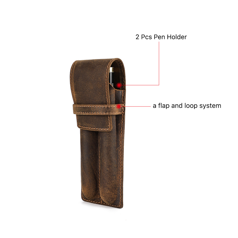 Genuine Crazy Horse Leather Pe - Leather Fountain Pen Case 3 Slots Pouch 评论和价格