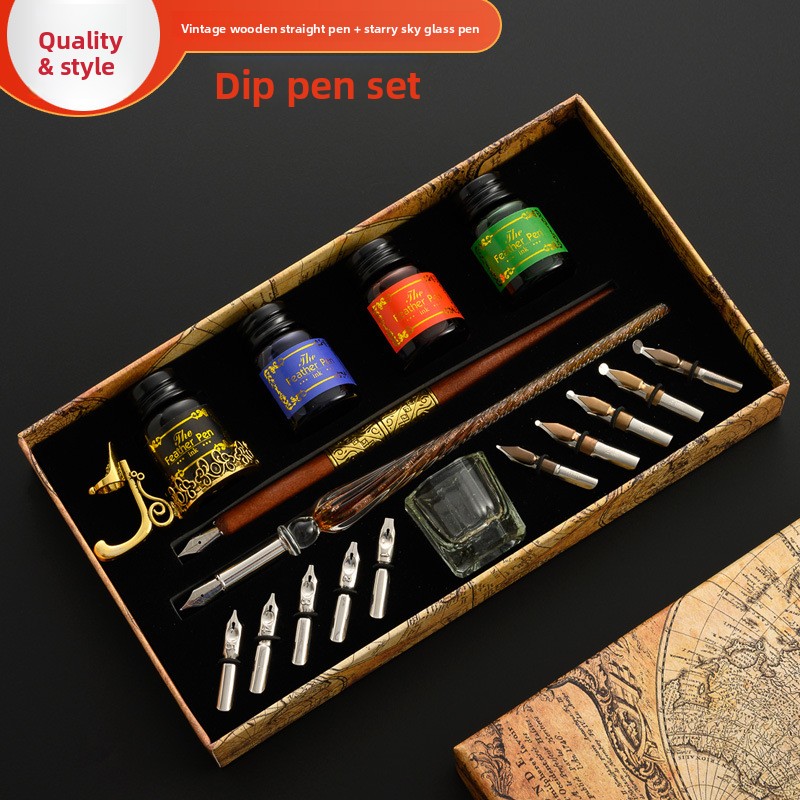 Glass Dip Pen Set with Wooden  - Glass Dip Pen Calligraphy Ink Set 评论和价格