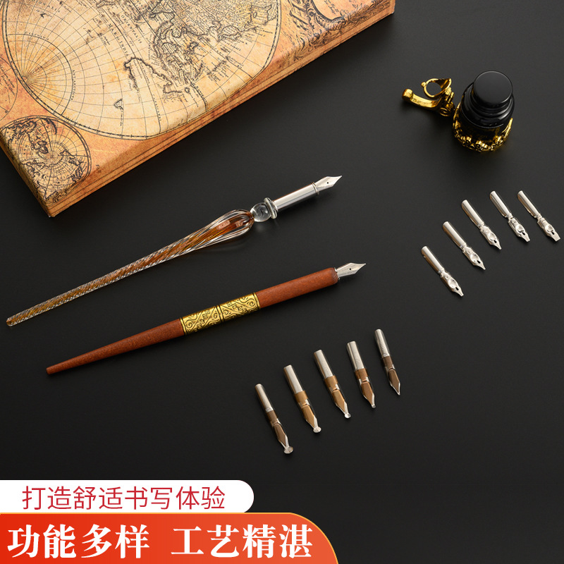 Glass Dip Pen Set with Wooden  - Glass Dip Pen Calligraphy Ink Set 评论和价格